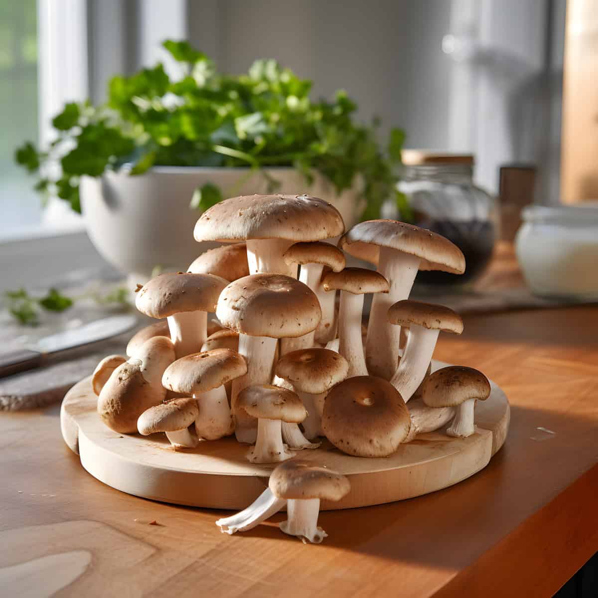 Pioppino Mushrooms on a kitchen counter