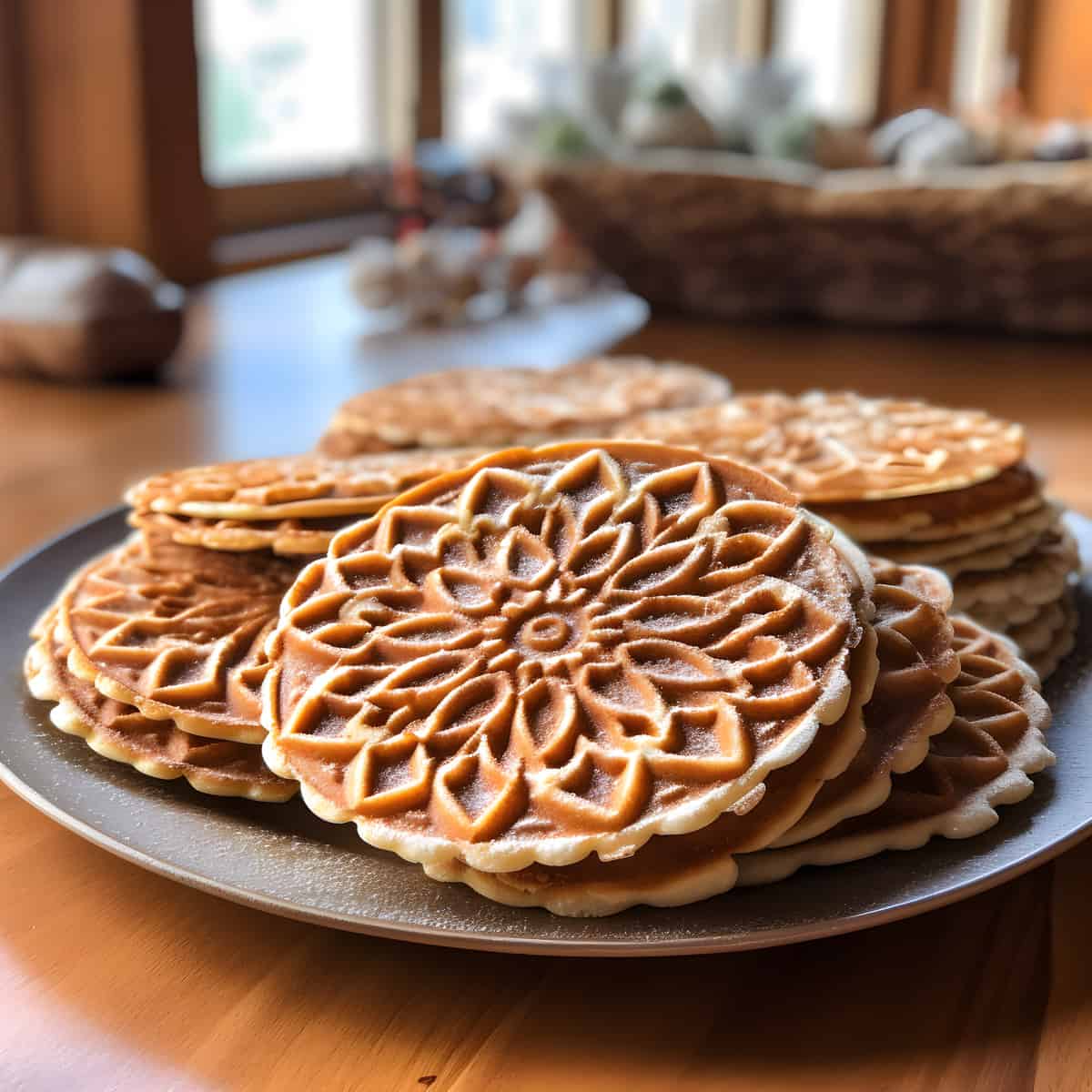Pizzelle on a kitchen counter