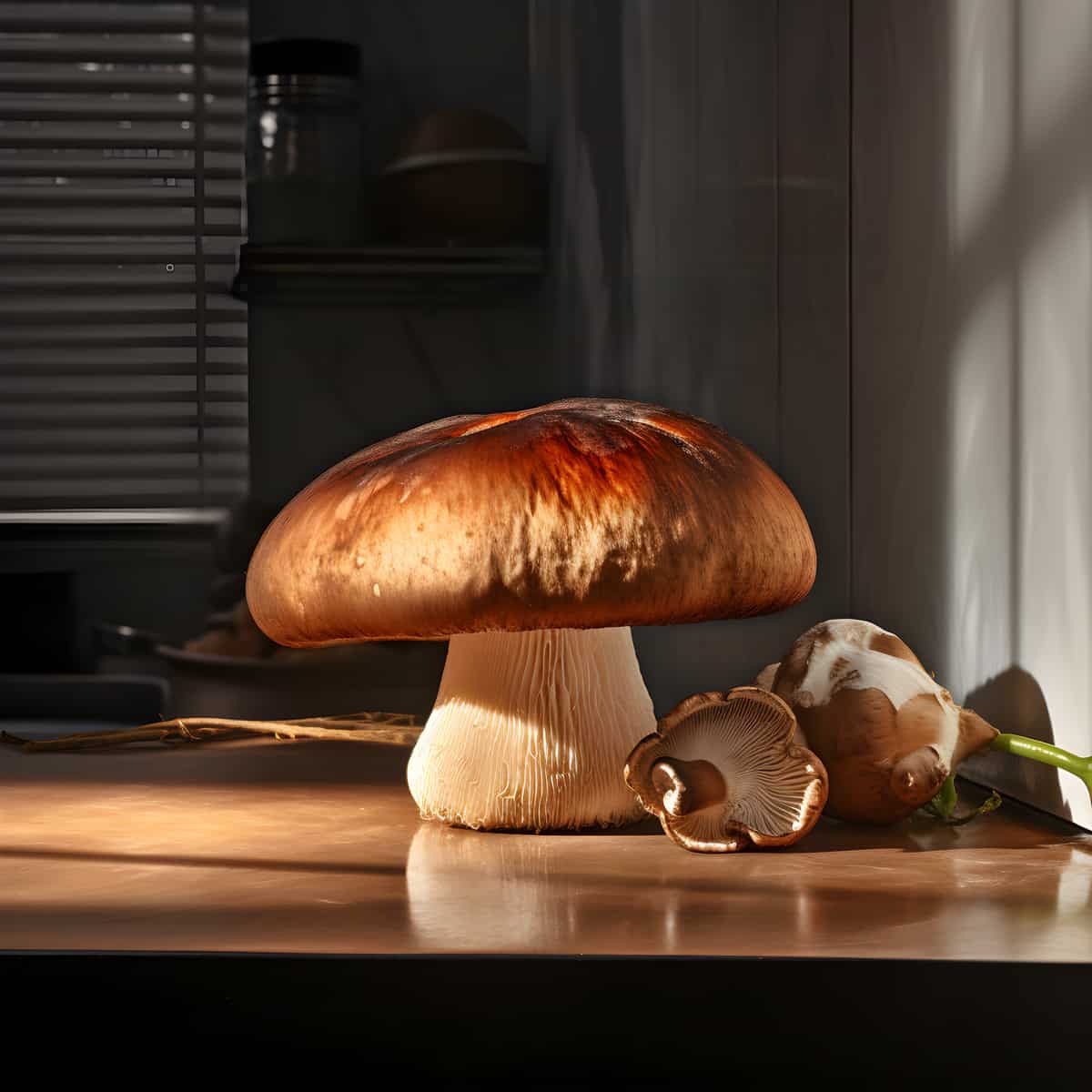 Portobello Mushrooms on a kitchen counter