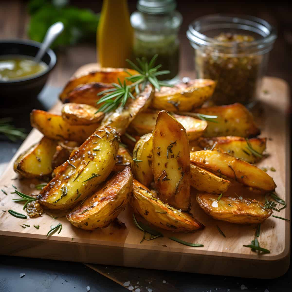 Potato Wedges on a kitchen counter