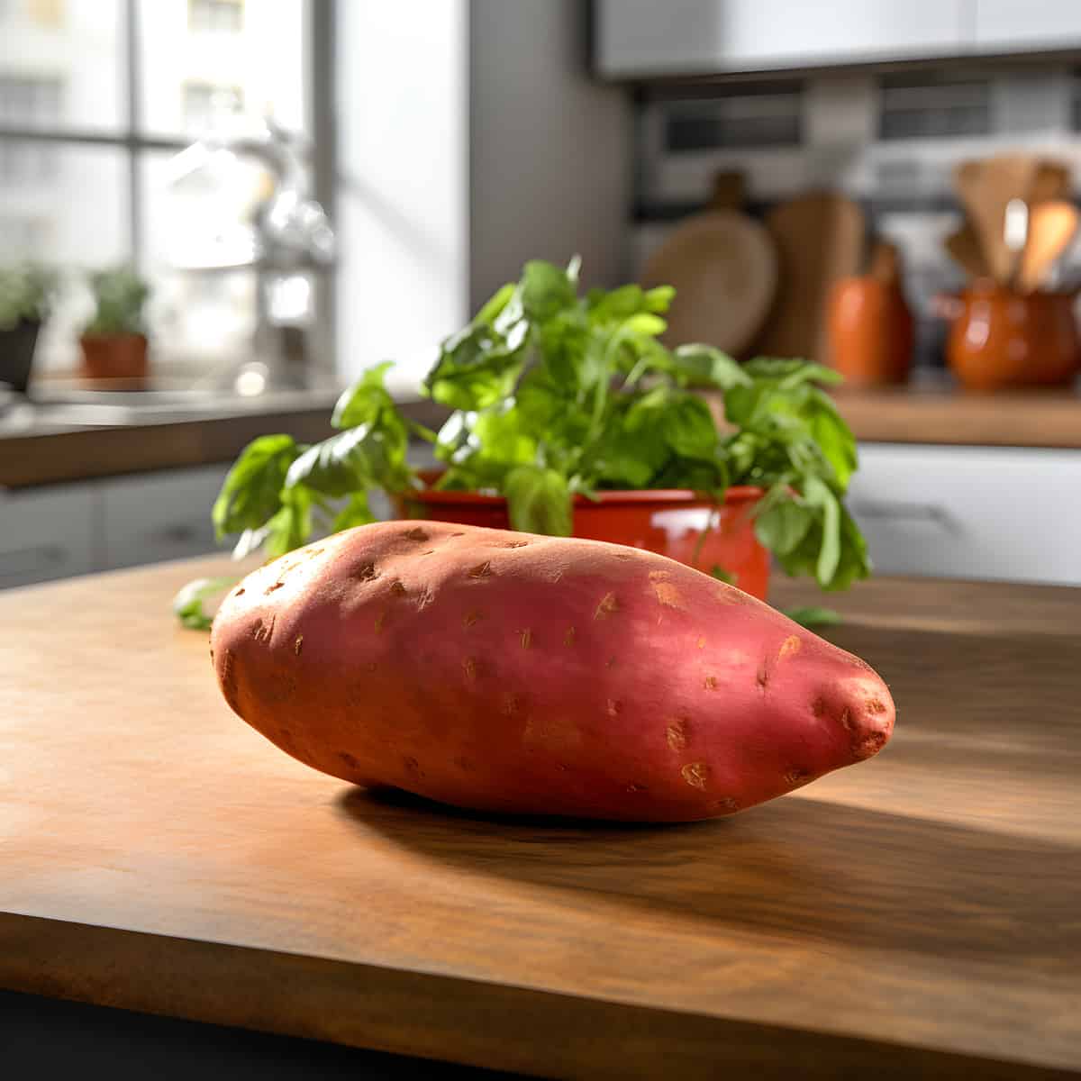 Red Garnet Sweet Potatoes on a kitchen counter