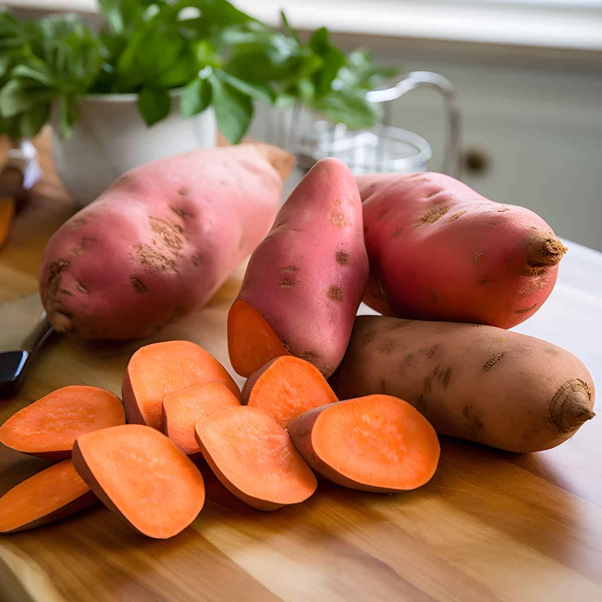 Red Jewel Sweet Potatoes on a kitchen counter