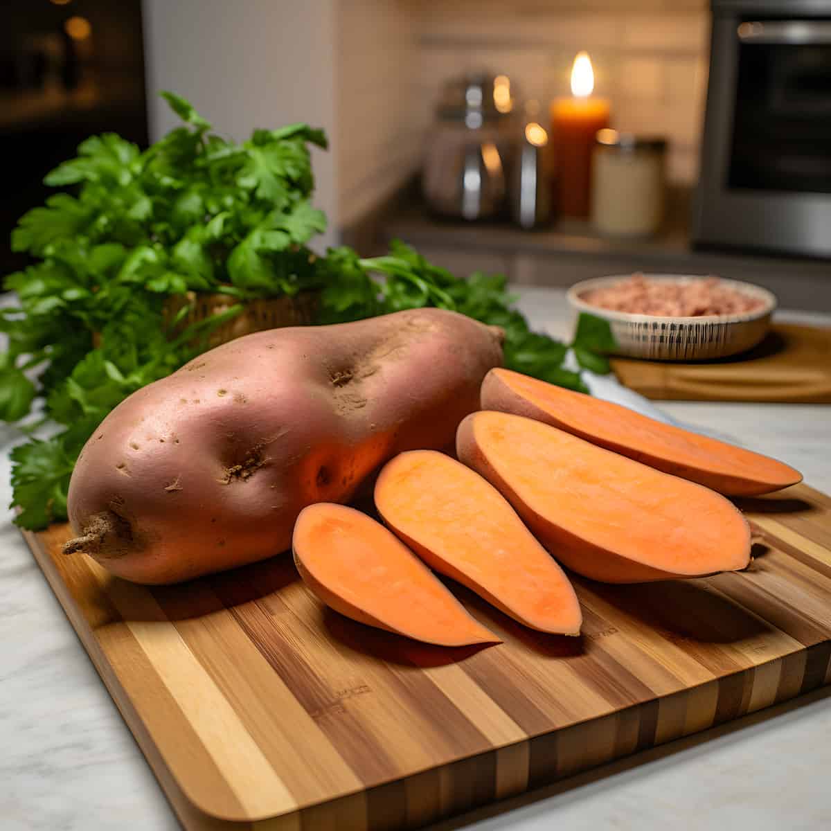 Redmar Or Md Sweet Potatoes on a kitchen counter