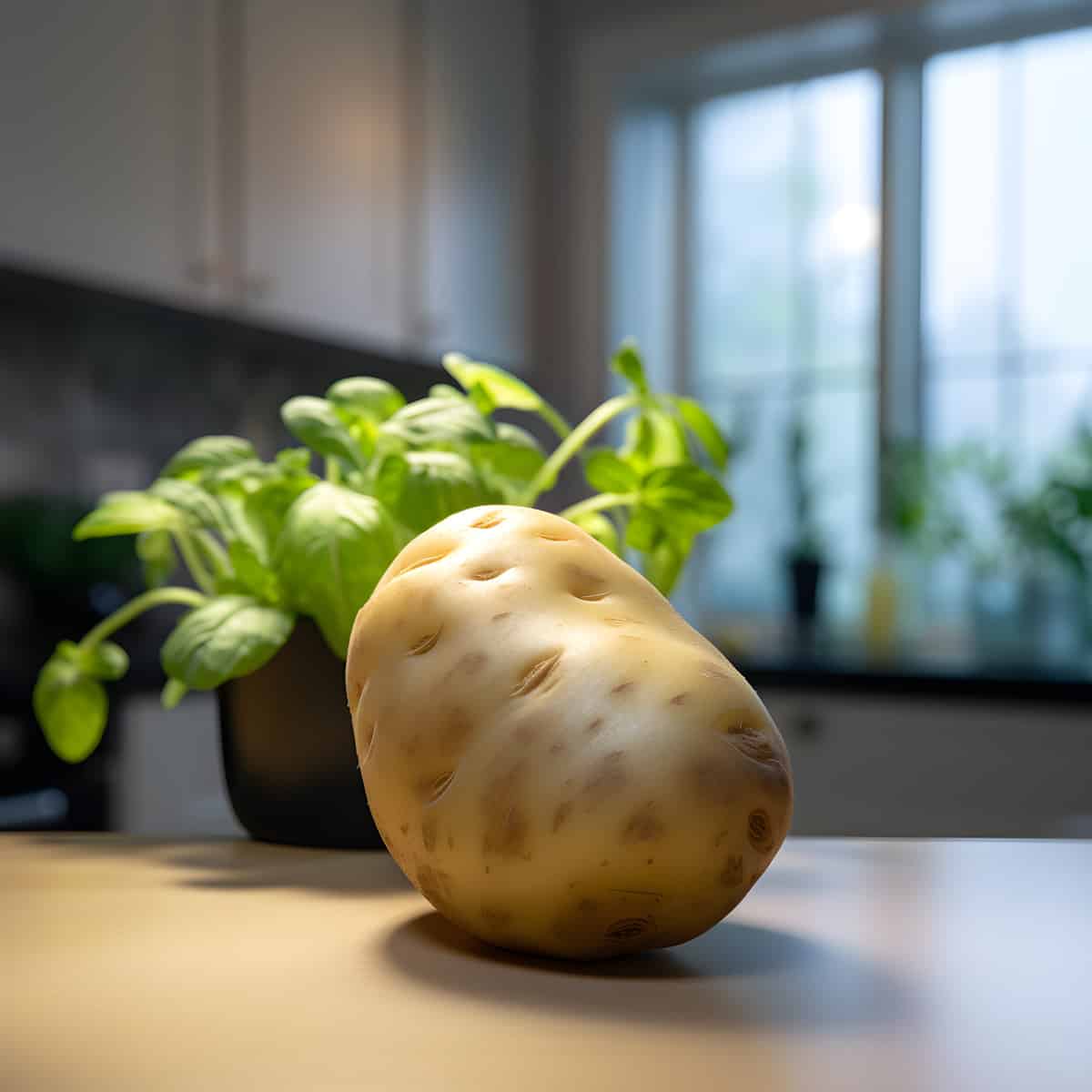 Rosalind Potatoes on a kitchen counter