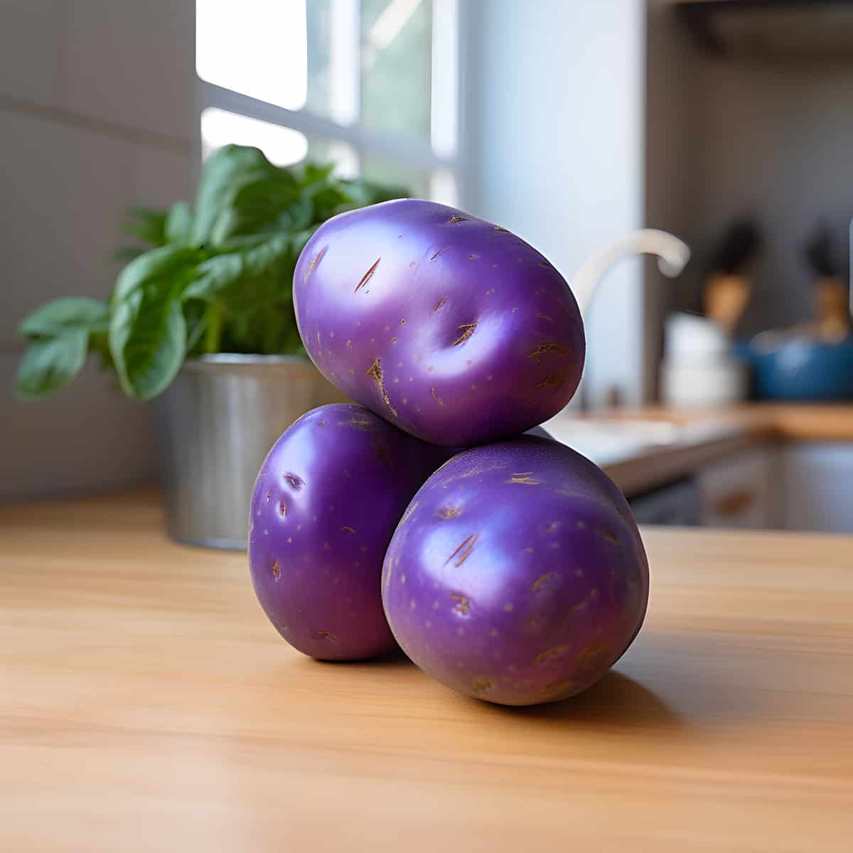 Royal Blue Potatoes on a kitchen counter
