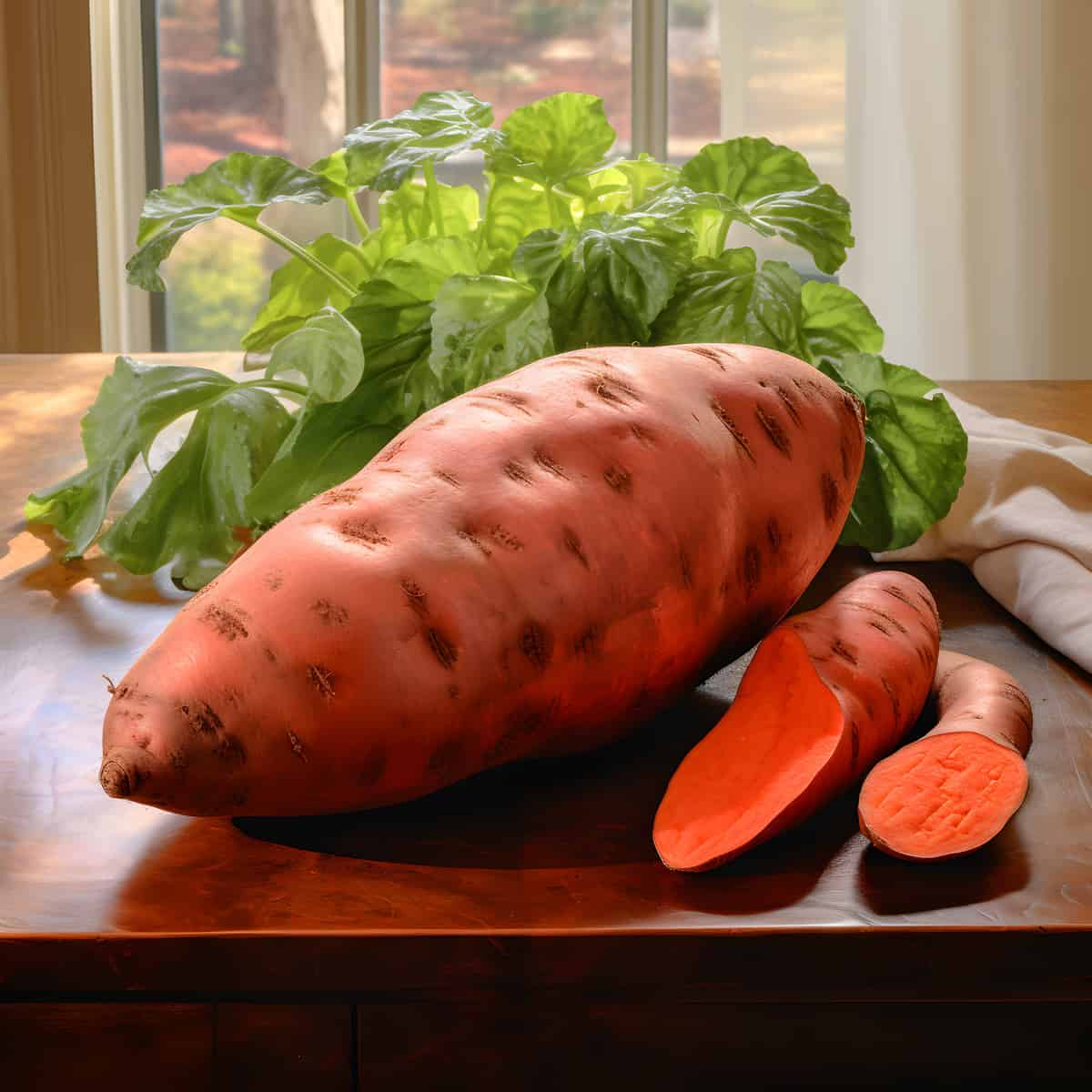 Ruddy Sweet Potatoes on a kitchen counter
