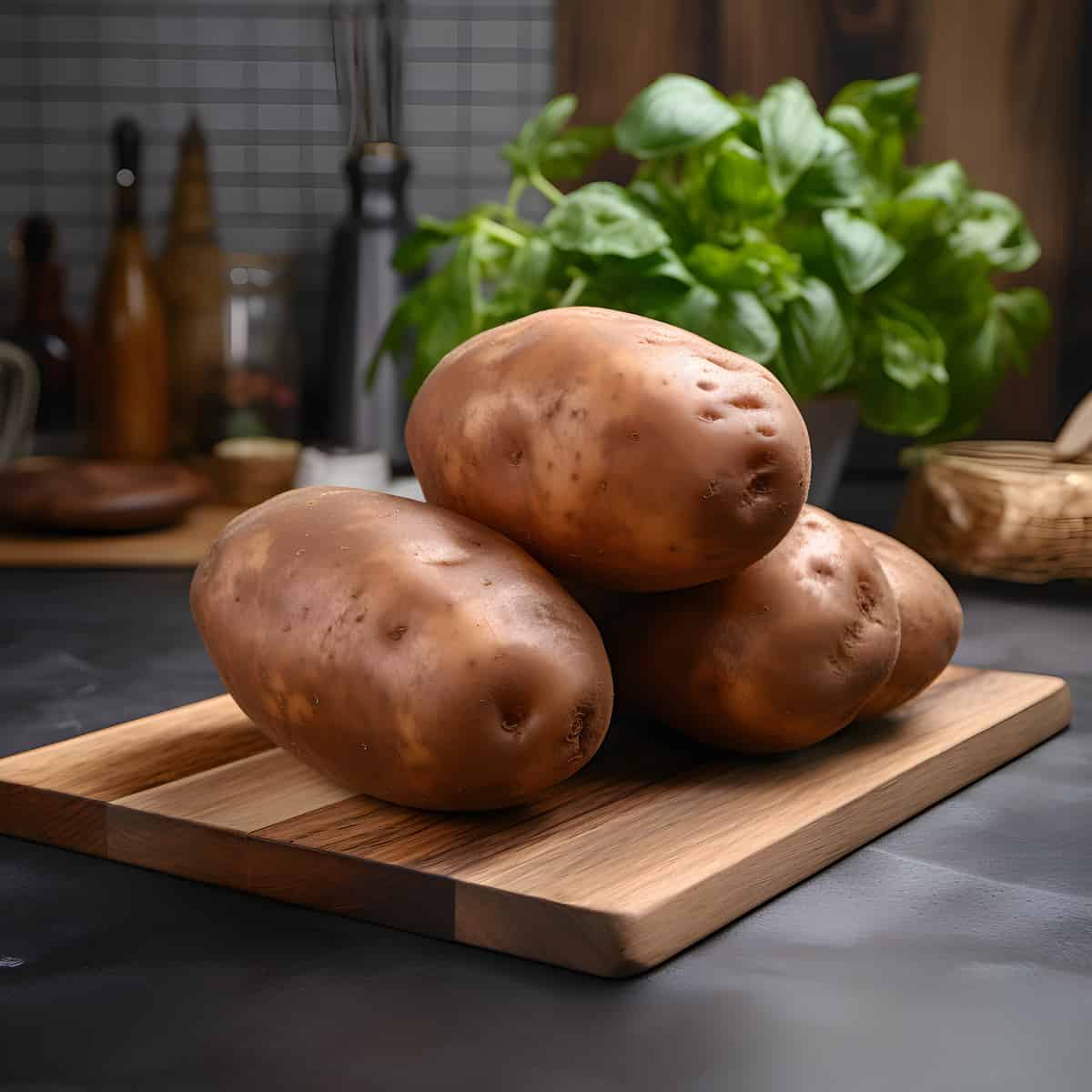 Russet Burbank Potatoes on a kitchen counter