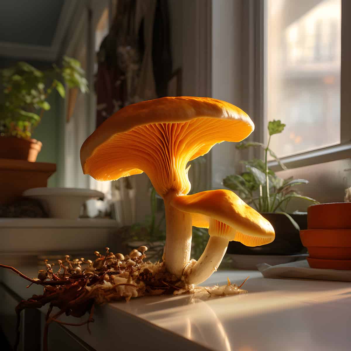 Saffron Milk Cap Mushrooms on a kitchen counter