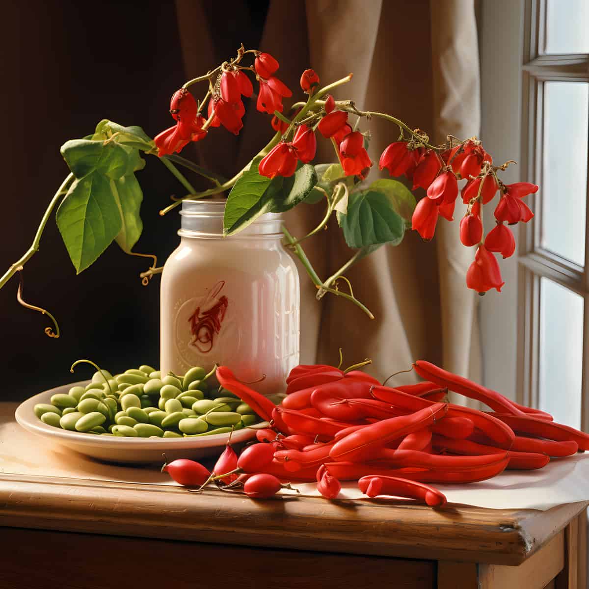 Scarlet Runner Beans on a kitchen counter