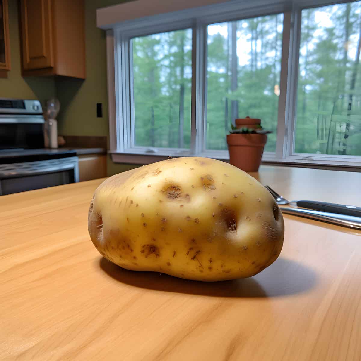 Sebago Potatoes on a kitchen counter