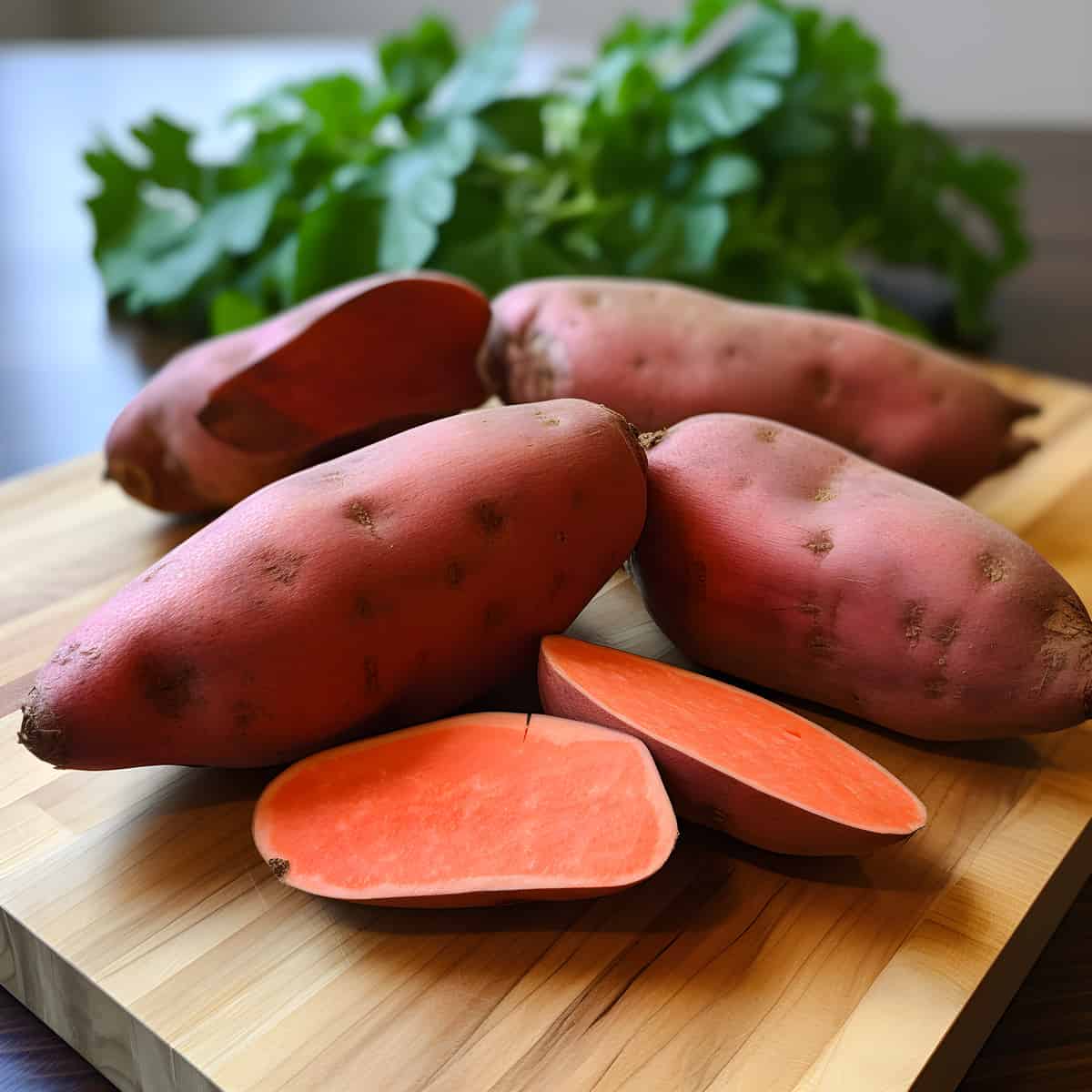 Sweet Red Sweet Potatoes on a kitchen counter