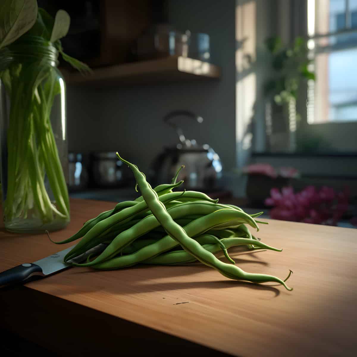 Sword Beans on a kitchen counter