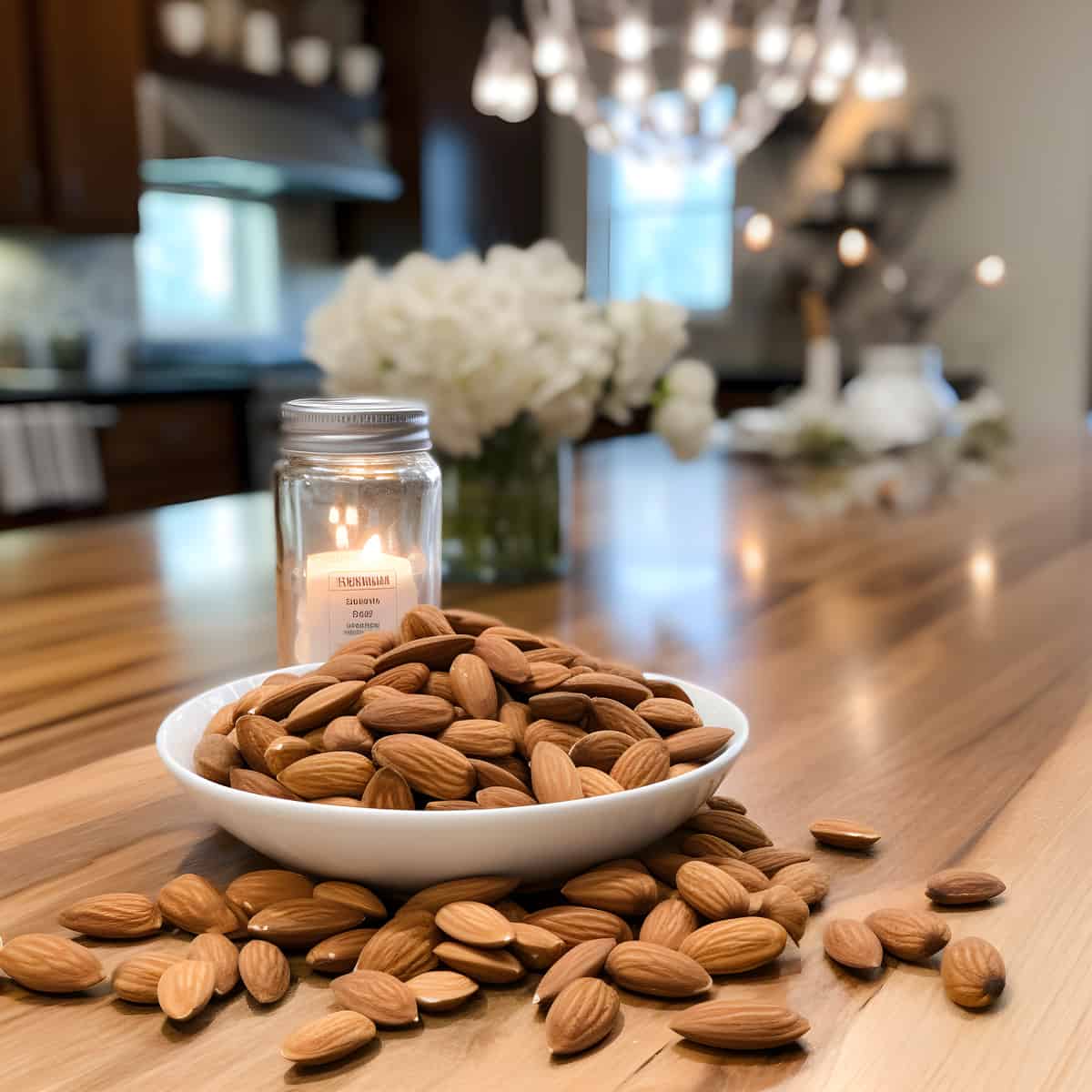 Texas Almonds on a kitchen counter