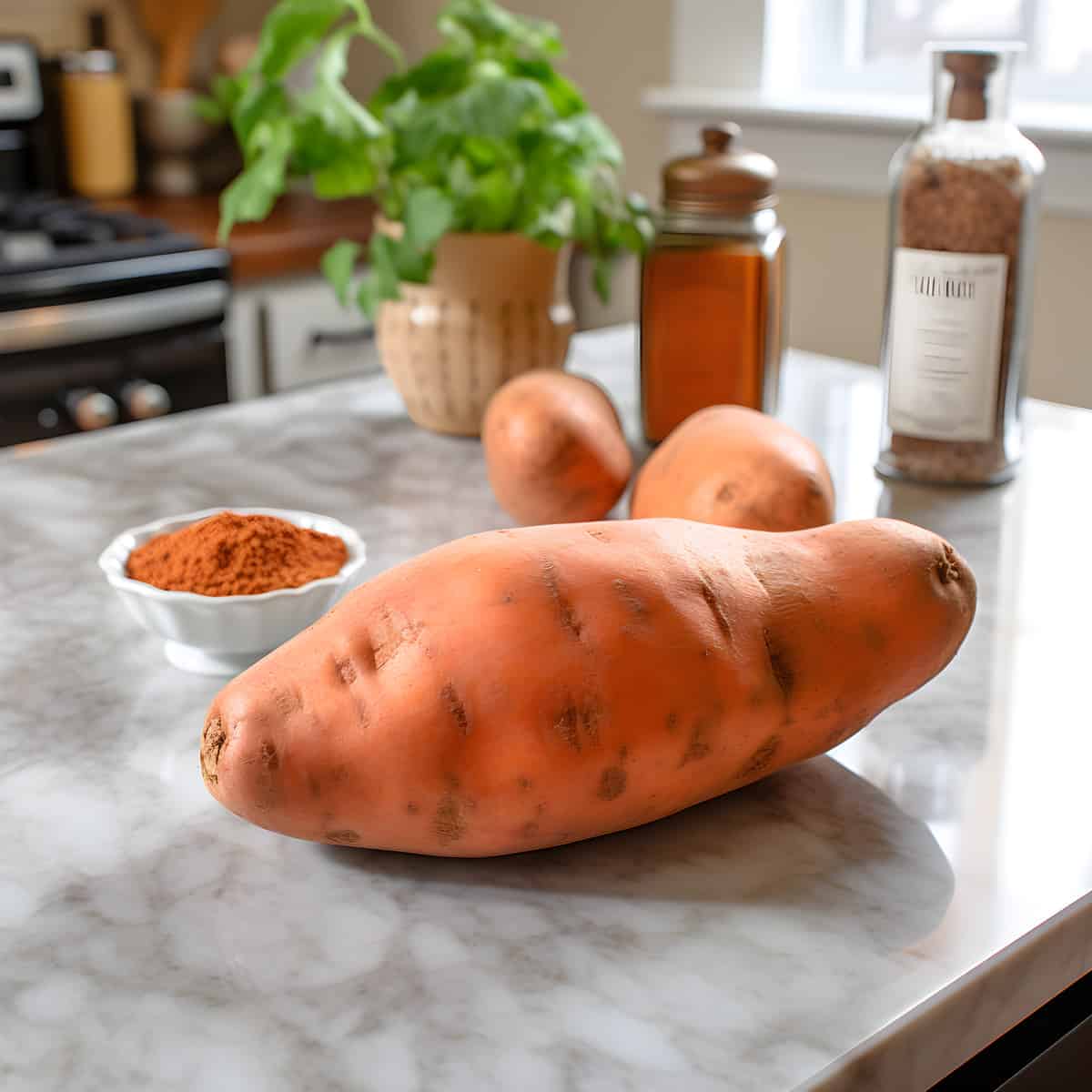 Topaz Sweet Potatoes on a kitchen counter