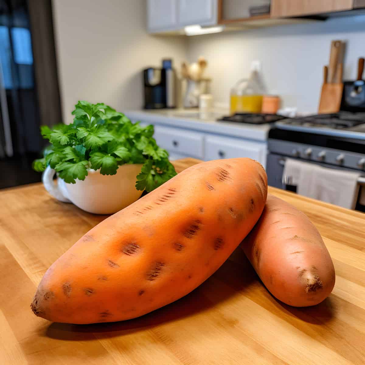 Uplsp Sweet Potatoes on a kitchen counter