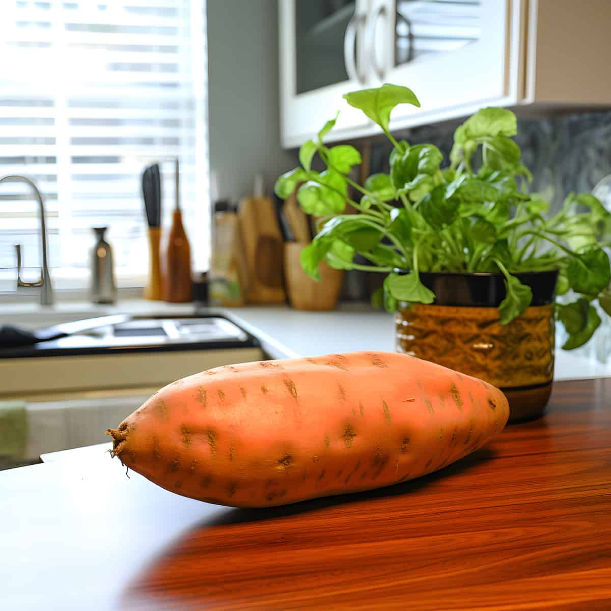 Upr Number Sweet Potatoes on a kitchen counter