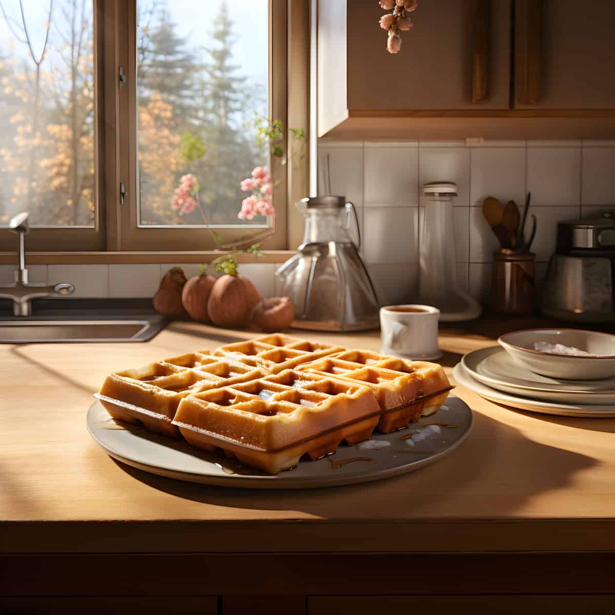 Waffles on a kitchen counter
