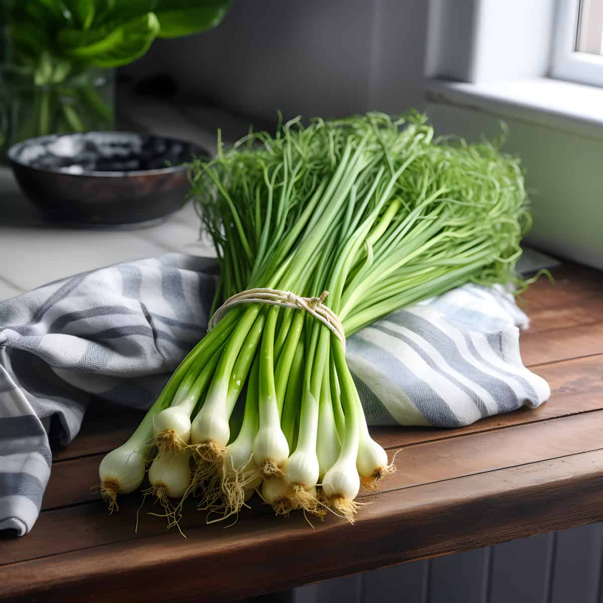 Welsh Onion Greens on a kitchen counter