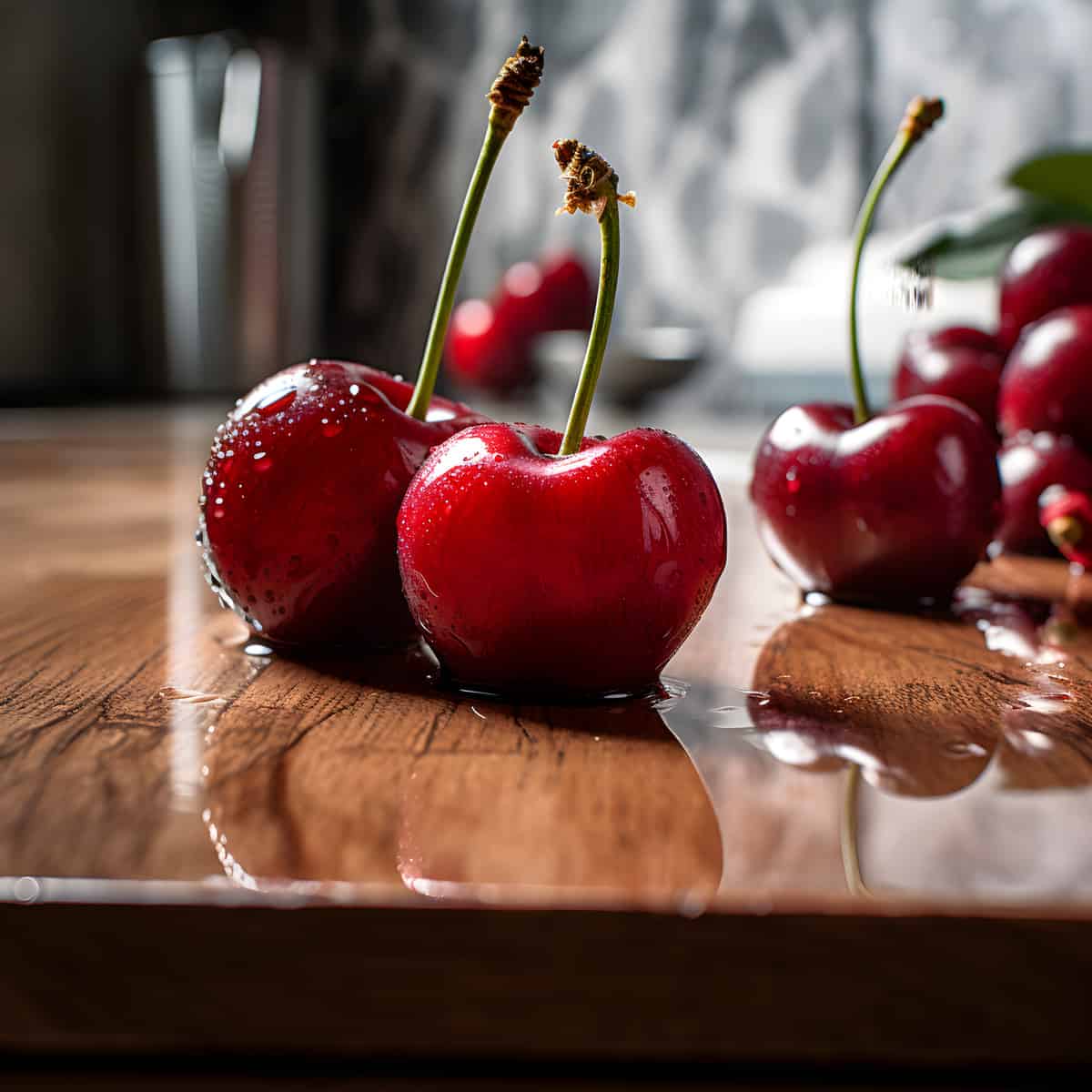 Wild Cherries on a kitchen counter