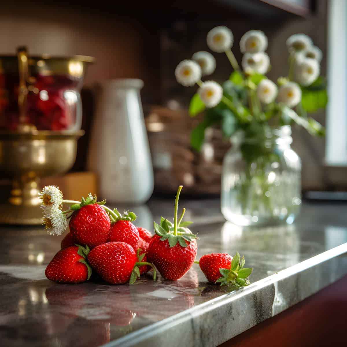 Wild Strawberries on a kitchen counter