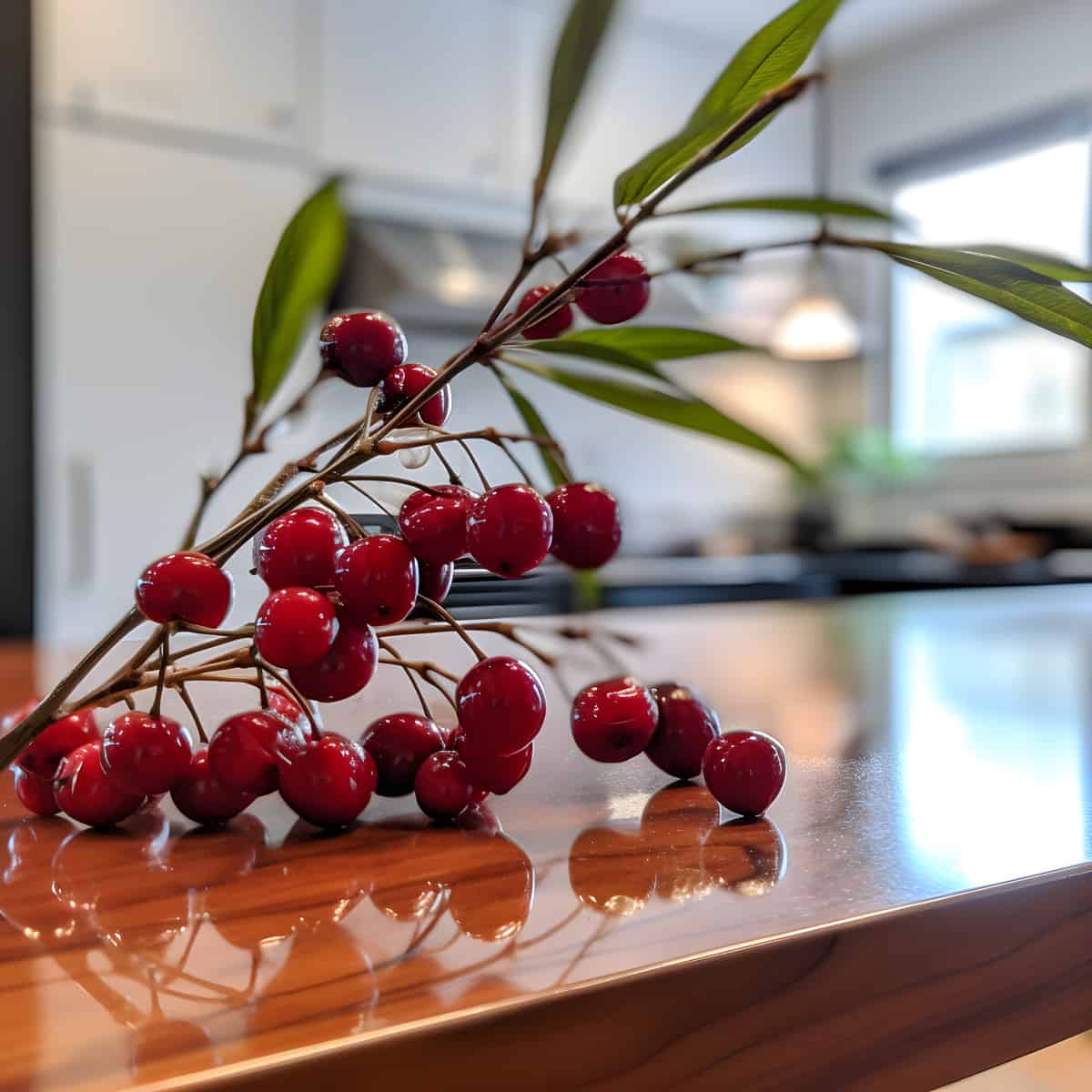 Willow Leaf Cherries on a kitchen counter
