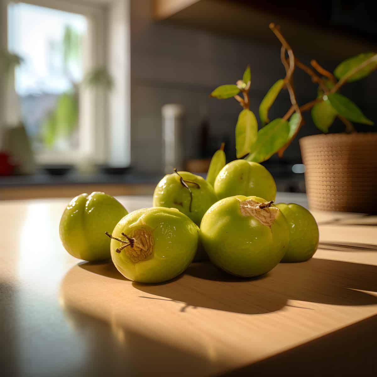 Ambarella Fruit on a kitchen counter