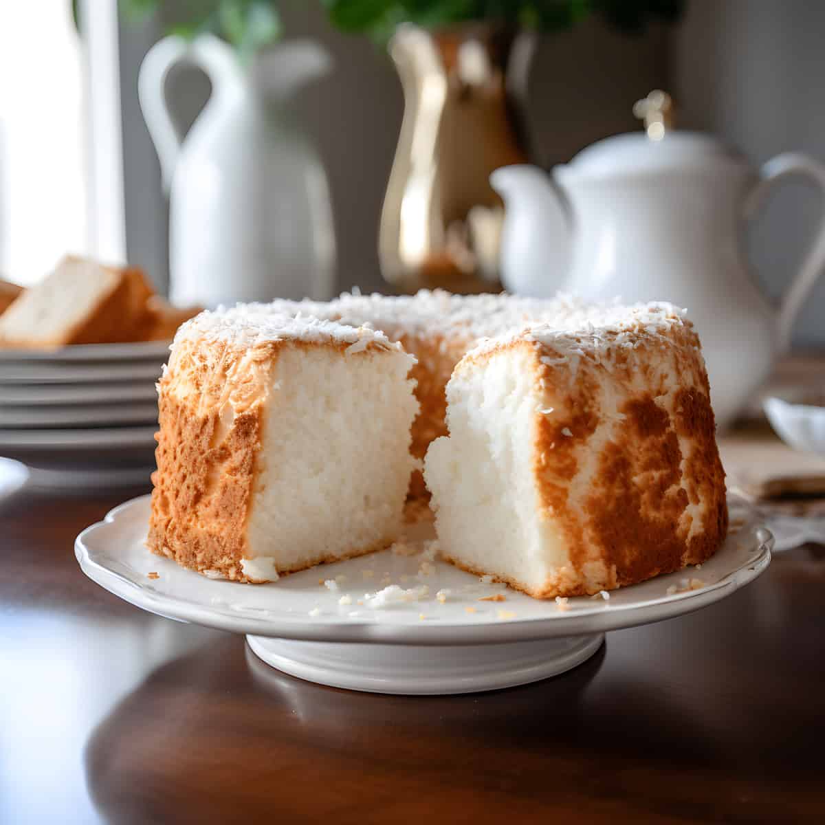 Angel Food Cake on a kitchen counter