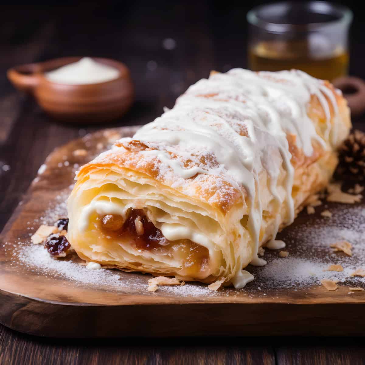 Apple Strudel on a kitchen counter
