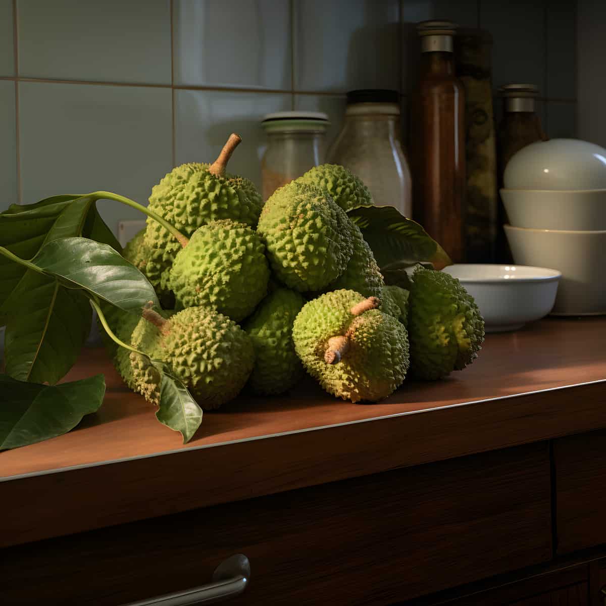 Artocarpus Lowii on a kitchen counter