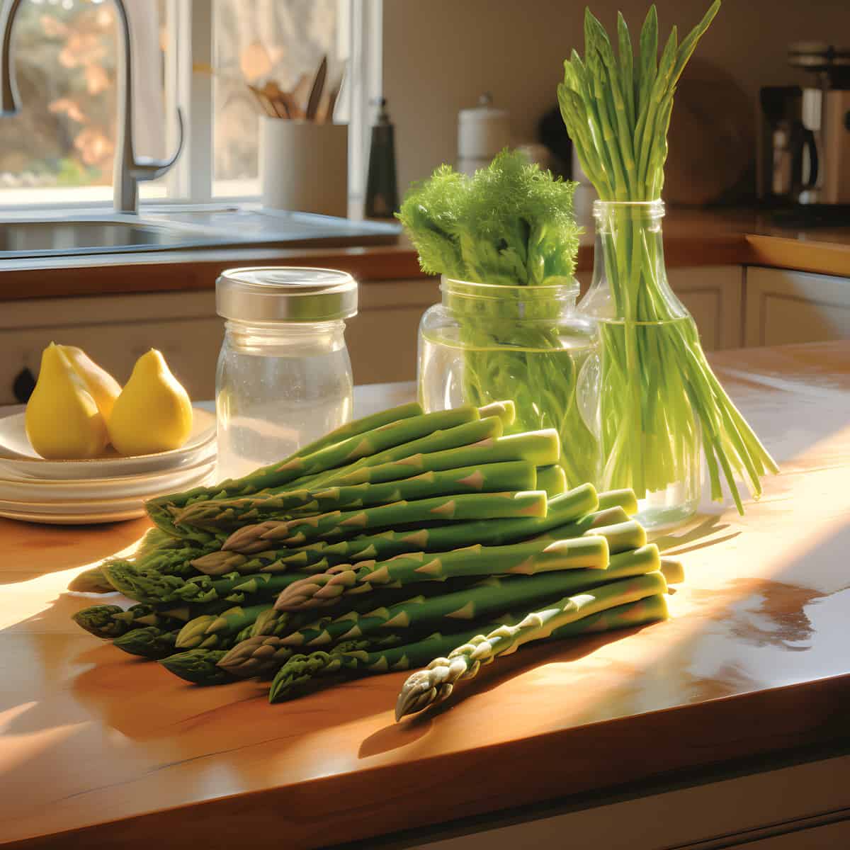 Asparagus on a kitchen counter