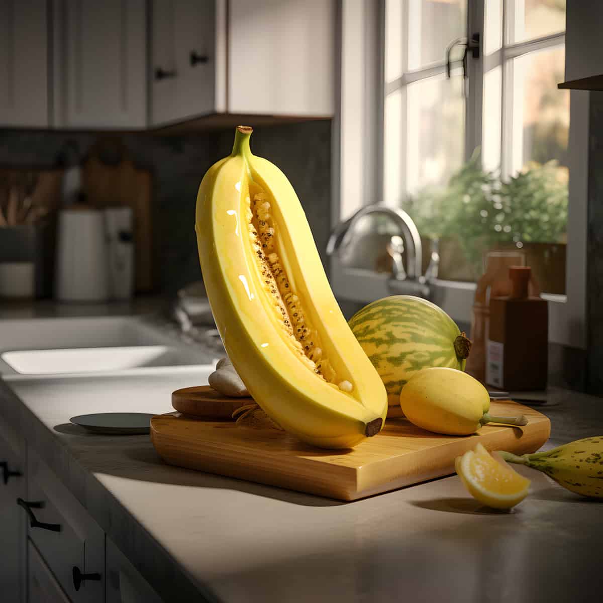 Banana Melon on a kitchen counter
