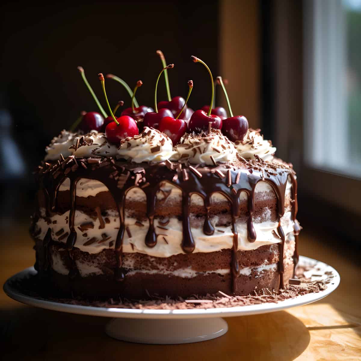 Black Forest Cake on a kitchen counter