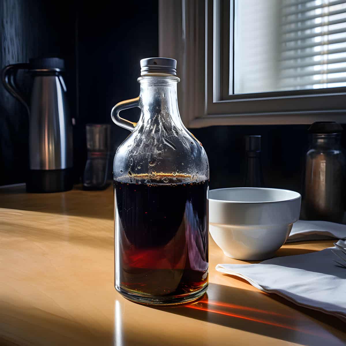 Black Vinegar on a kitchen counter