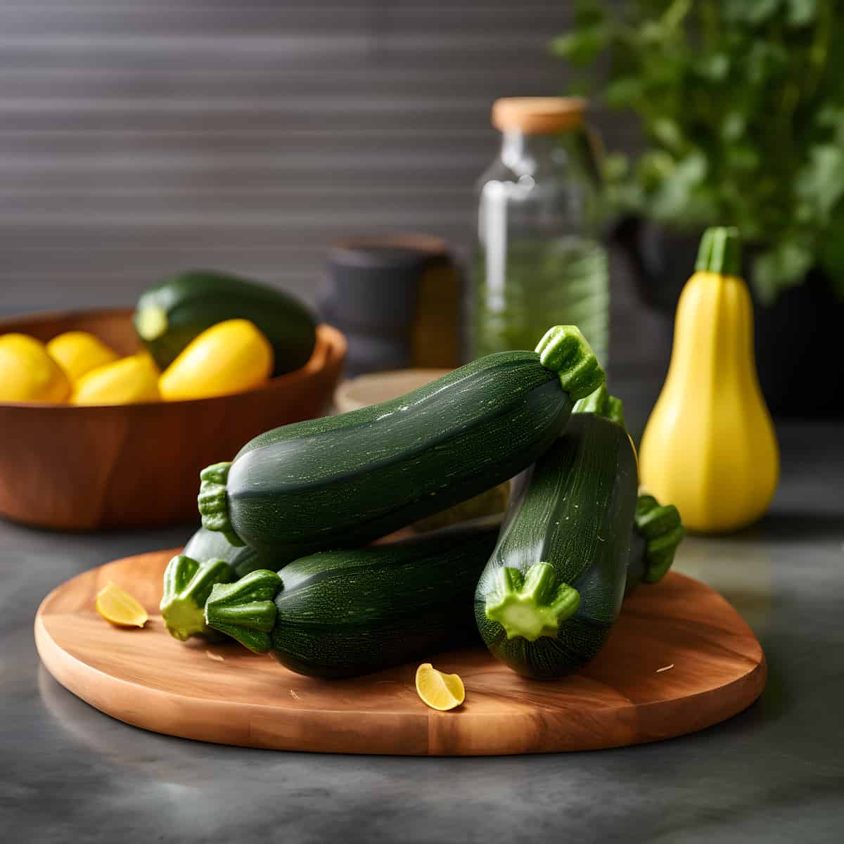 Black Zucchini Squash on a kitchen counter