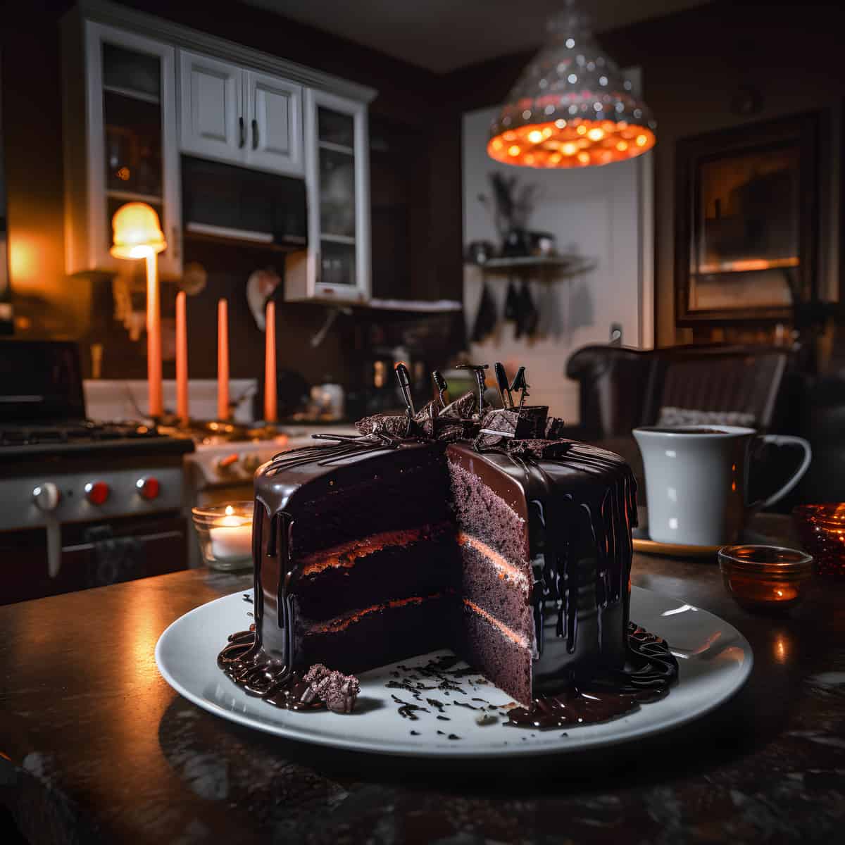 Blackout Cake on a kitchen counter