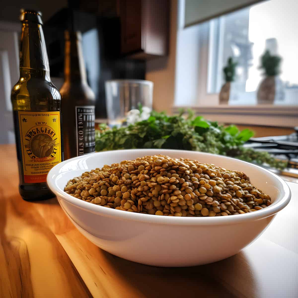 Brewers Lentil on a kitchen counter