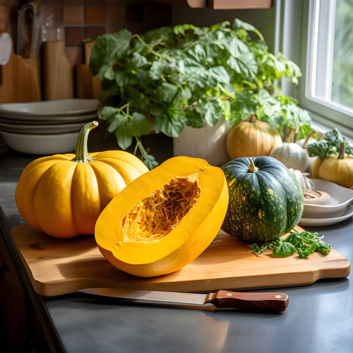 Buttercup Squash on a kitchen counter