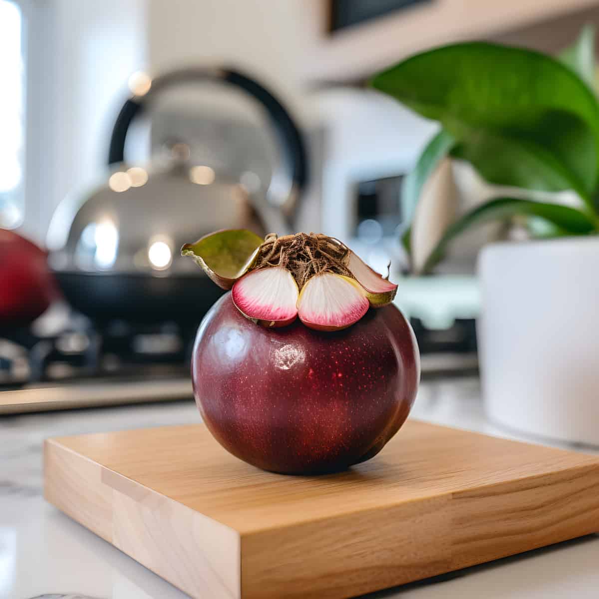 Button Mangosteen on a kitchen counter