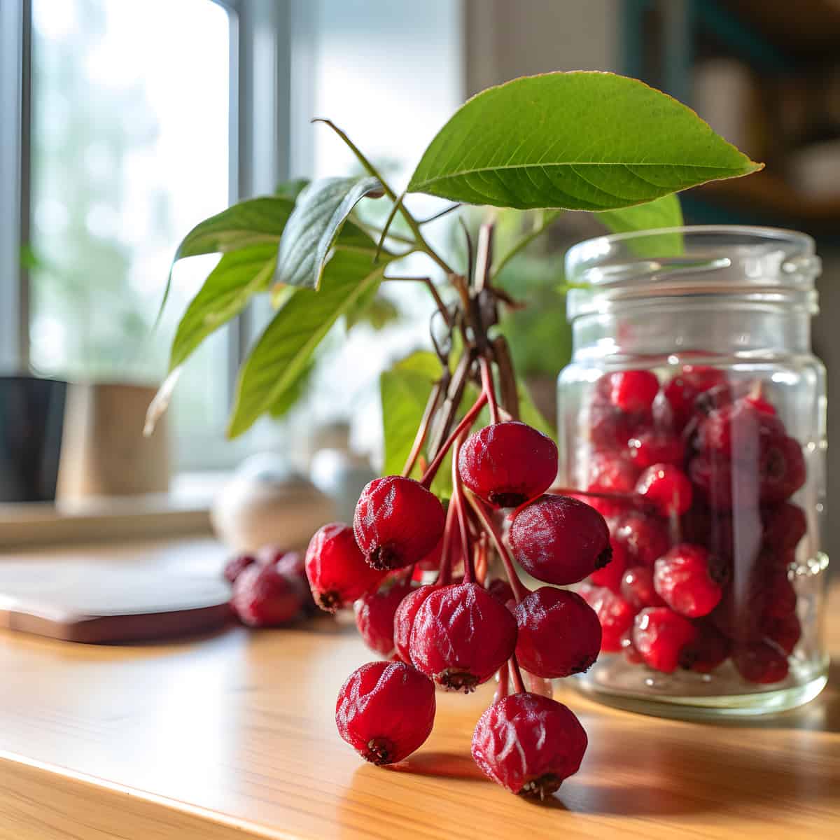 Canadian Bunchberry Fruit on a kitchen counter