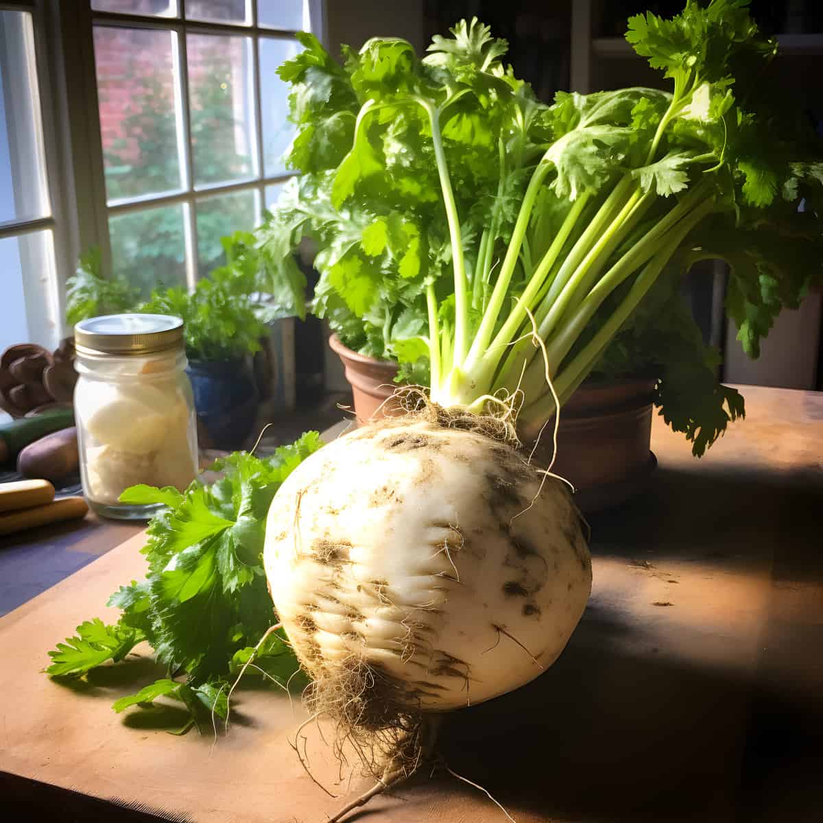 Celeriac on a kitchen counter