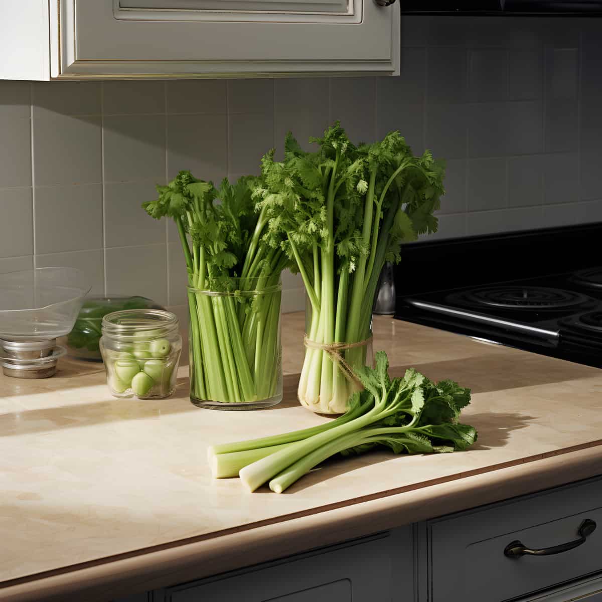 Celery on a kitchen counter