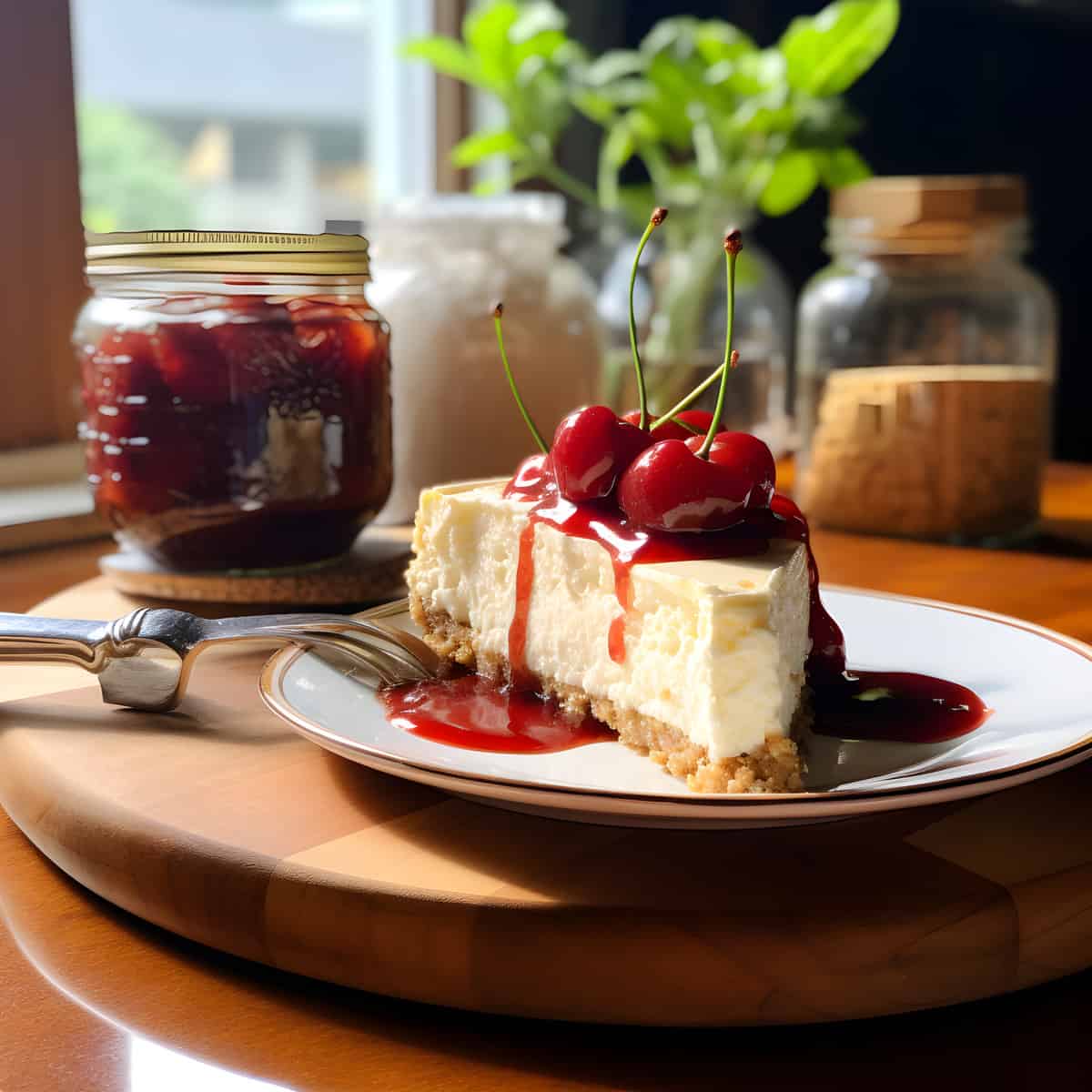 Cheesecake on a kitchen counter