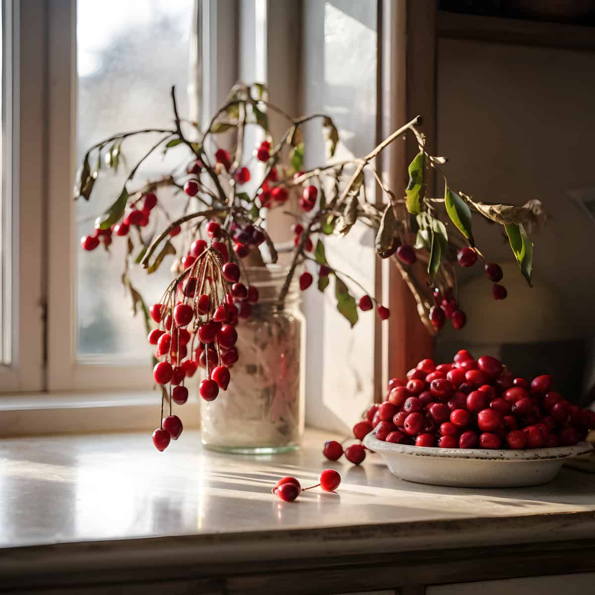 Cherry Elaeagnus on a kitchen counter