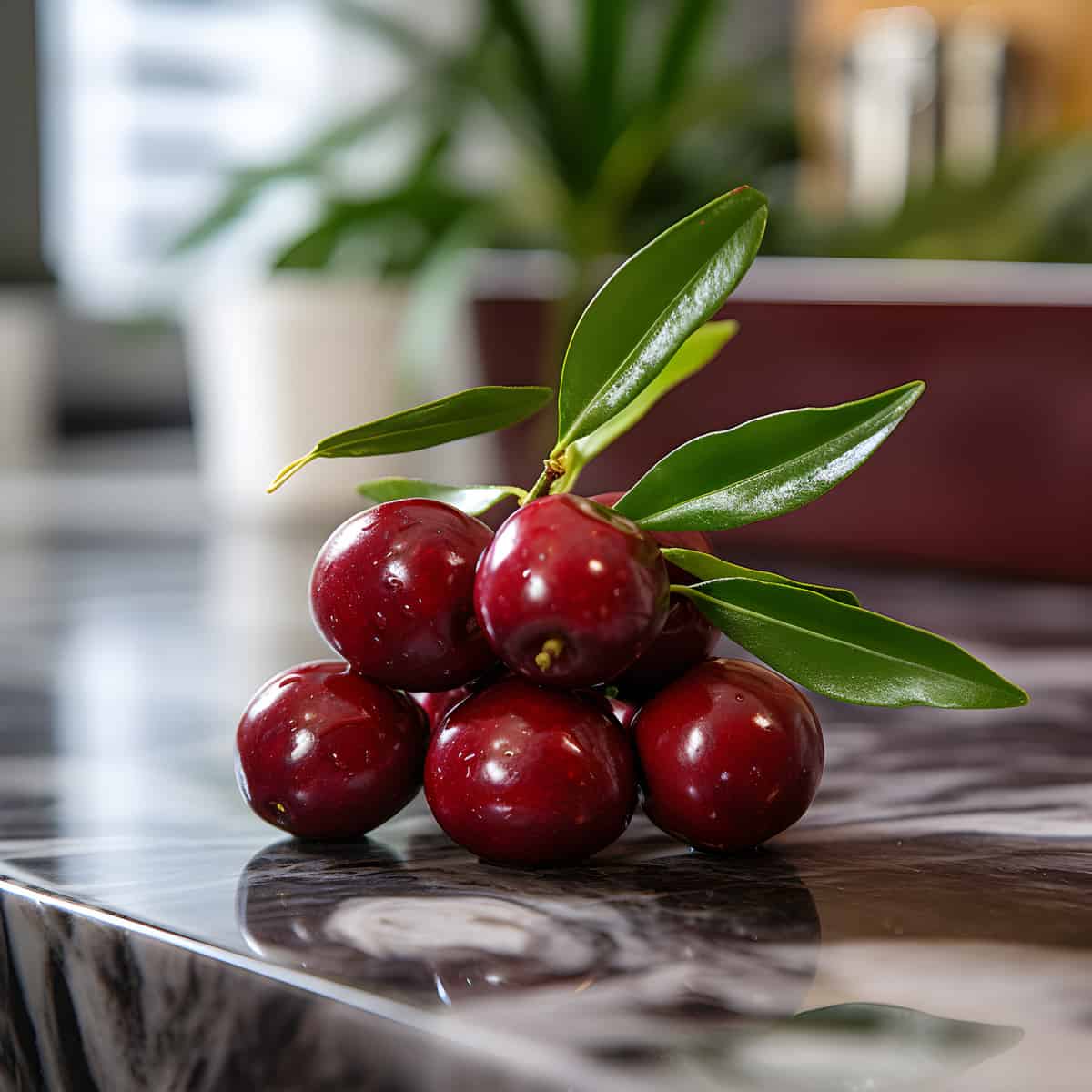Cherry Laurel Fruit on a kitchen counter