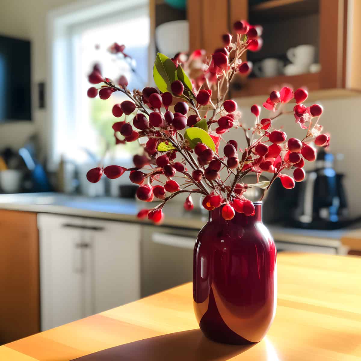 Chinese Serviceberry on a kitchen counter