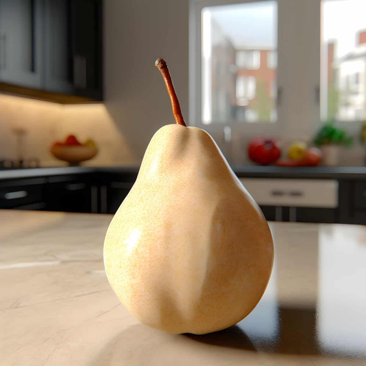 Chinese White Pear on a kitchen counter
