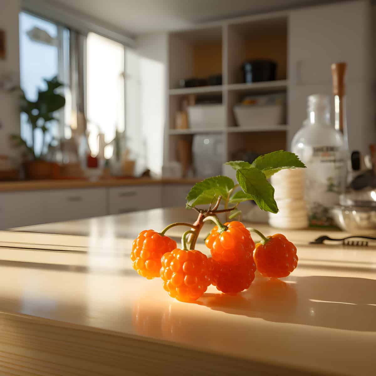 Cloudberry on a kitchen counter