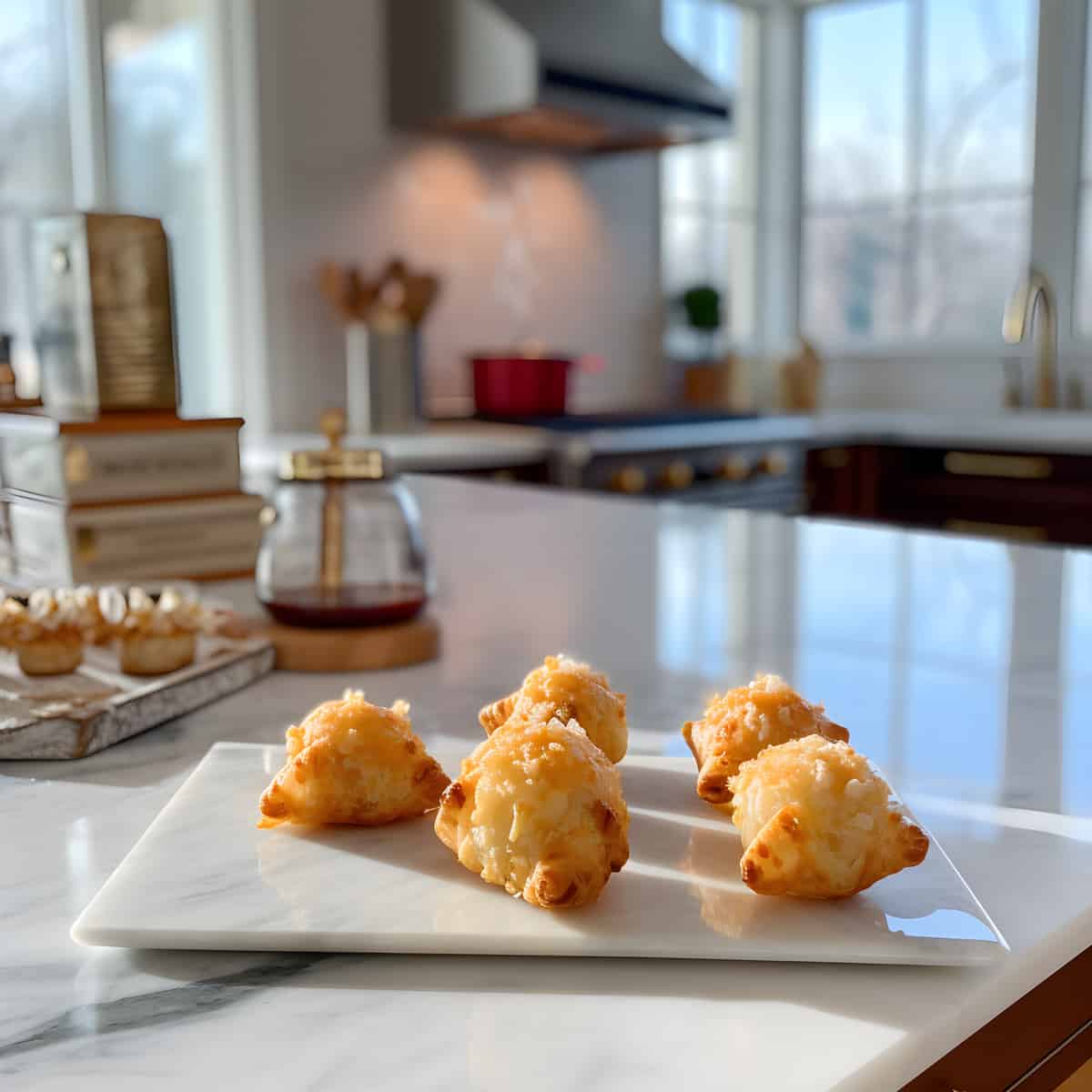 Crab Puff on a kitchen counter