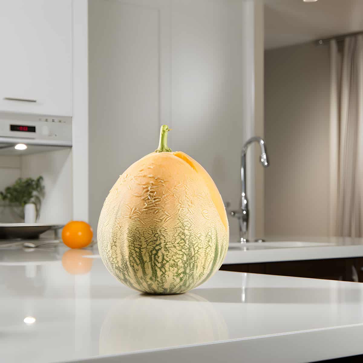 Crane Melon on a kitchen counter