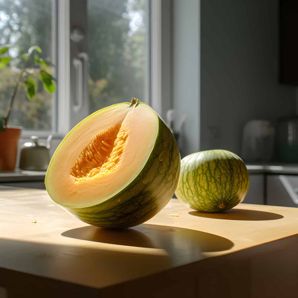 Crenshow Melon on a kitchen counter